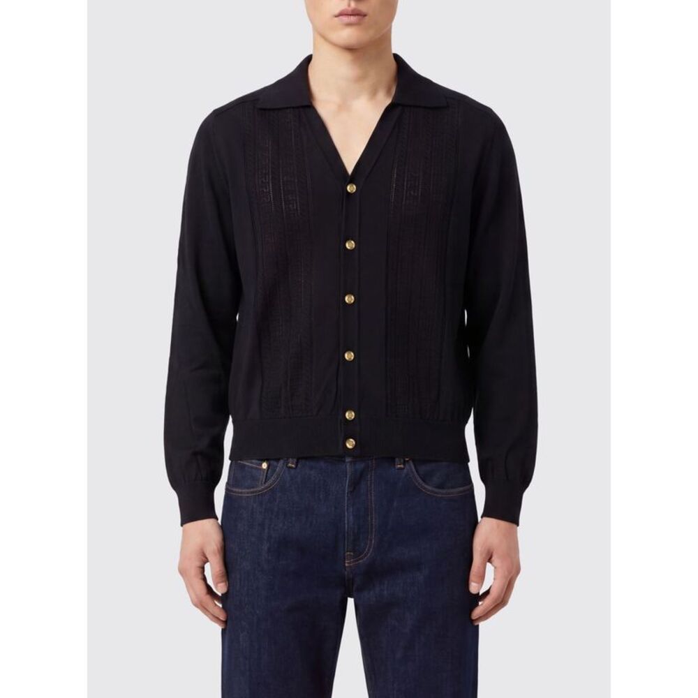 Versace Men Versace Long-Sleeved Silk And Cotton Knit Polo Shirt